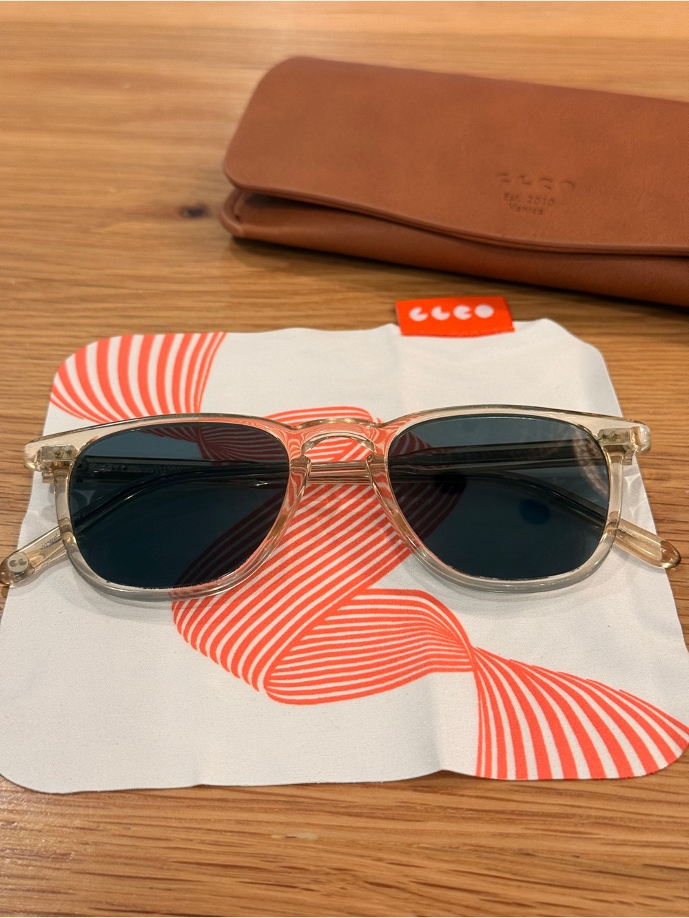 Garrett Leight Brooks Sunglasses - Champagne Frames, Semi-flat Blue Smoke Lenses